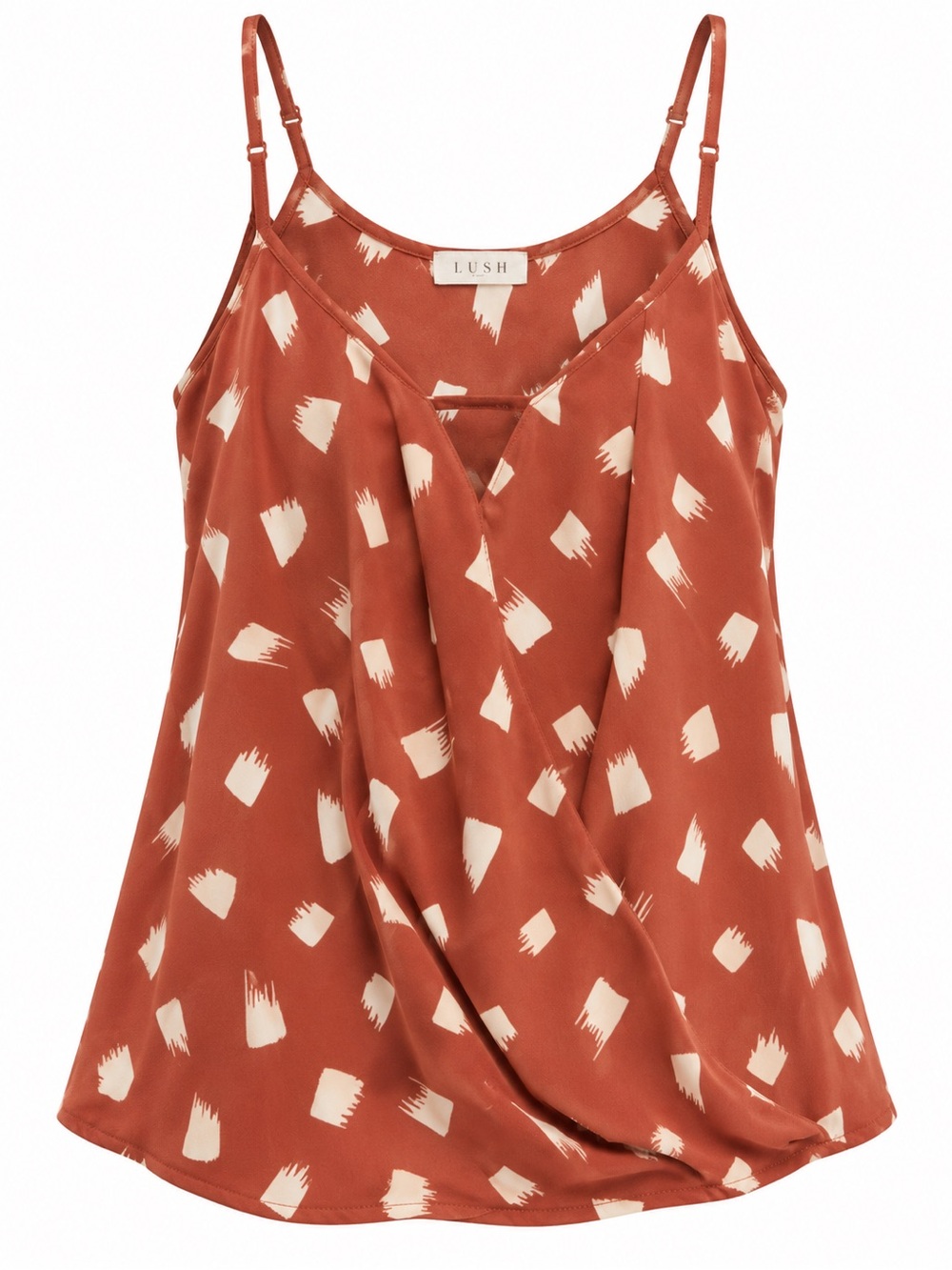 LUSH Rust and Cream Brushstroke Draped V-Neck Cami